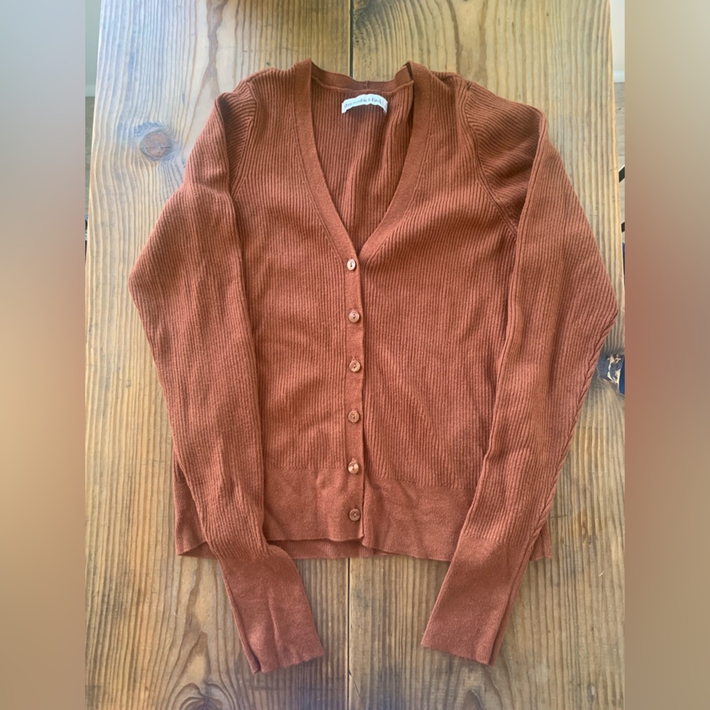 Abercrombie & Fitch Slim V-Neck Cardigan - Large- Burnt Orange/Rust/Terracotta